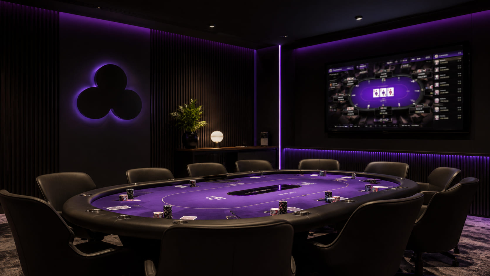 Sala z stołem pokerowym gotowym do gry