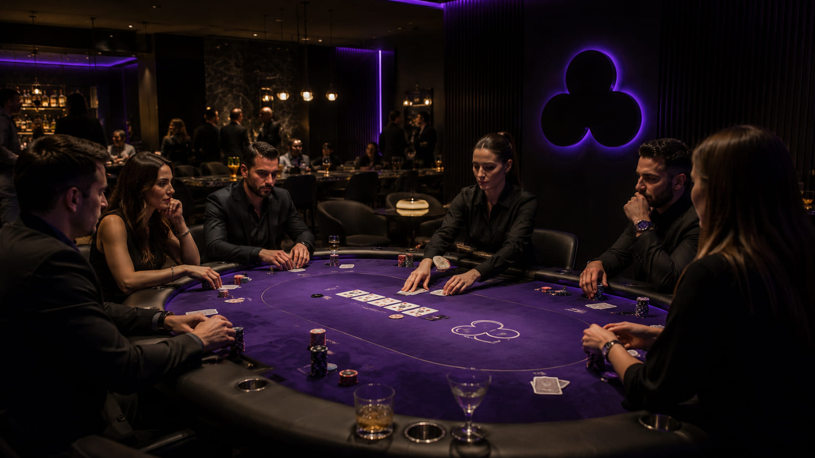 Sesja przy stole pokerowym — gracze w skupieniu