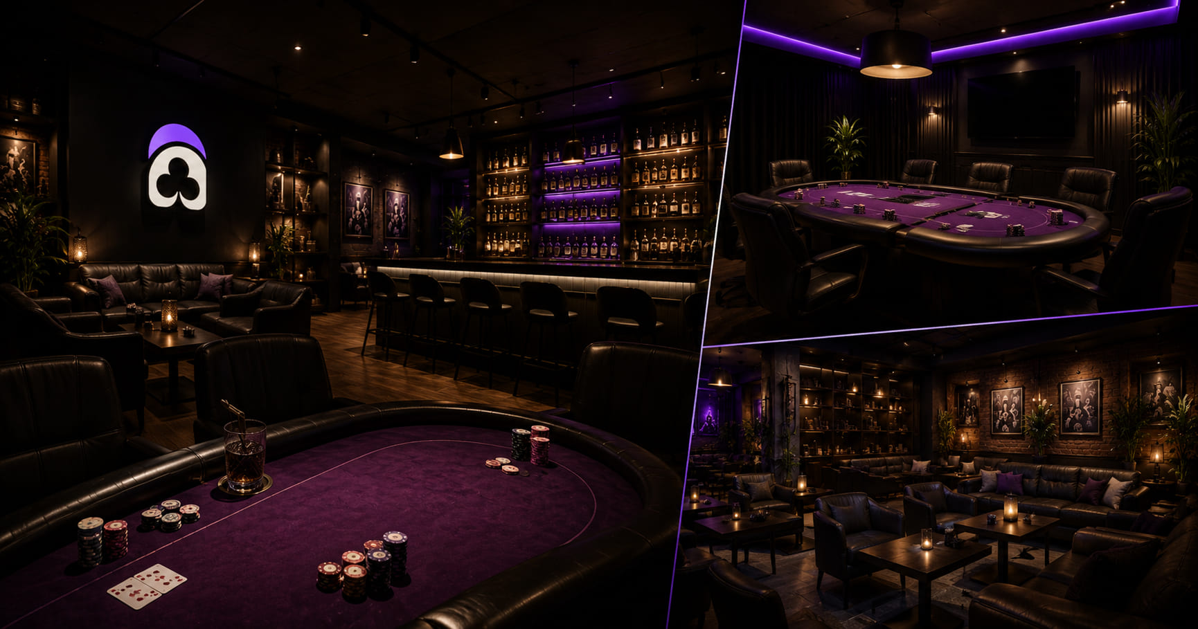 Klimatyczne wnętrze baru Refined Session — ciemne wnętrze, ekrany i lounge
