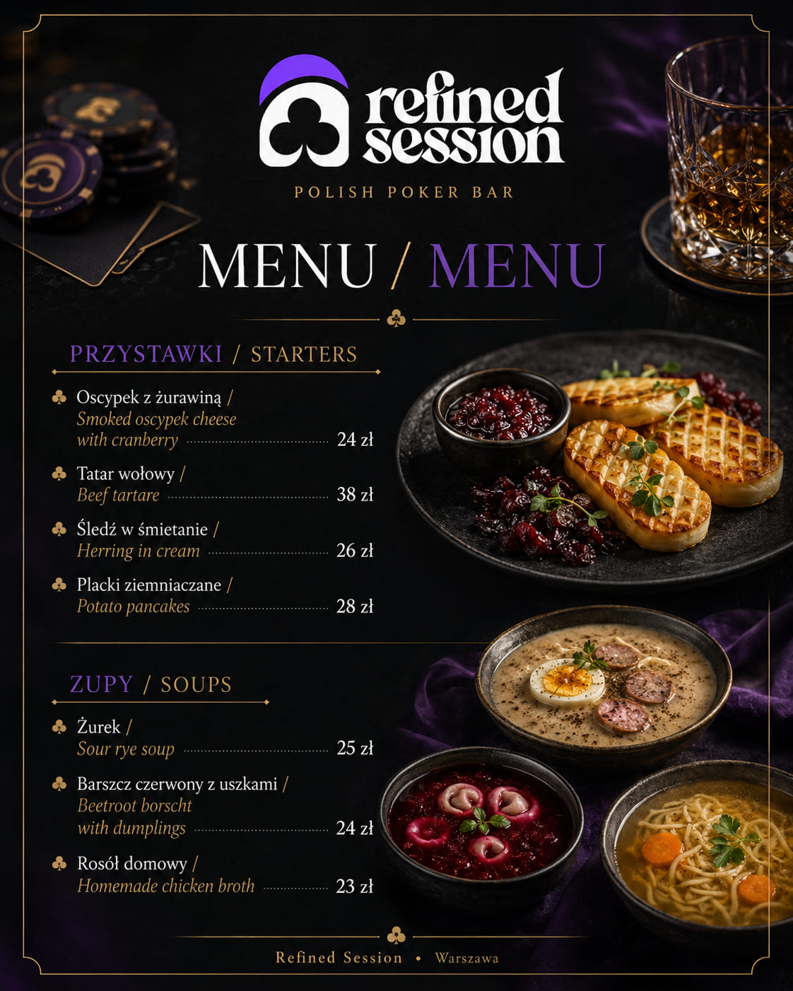 Przystawki i zupy z menu Refined Session — oscypek, tatar, żurek